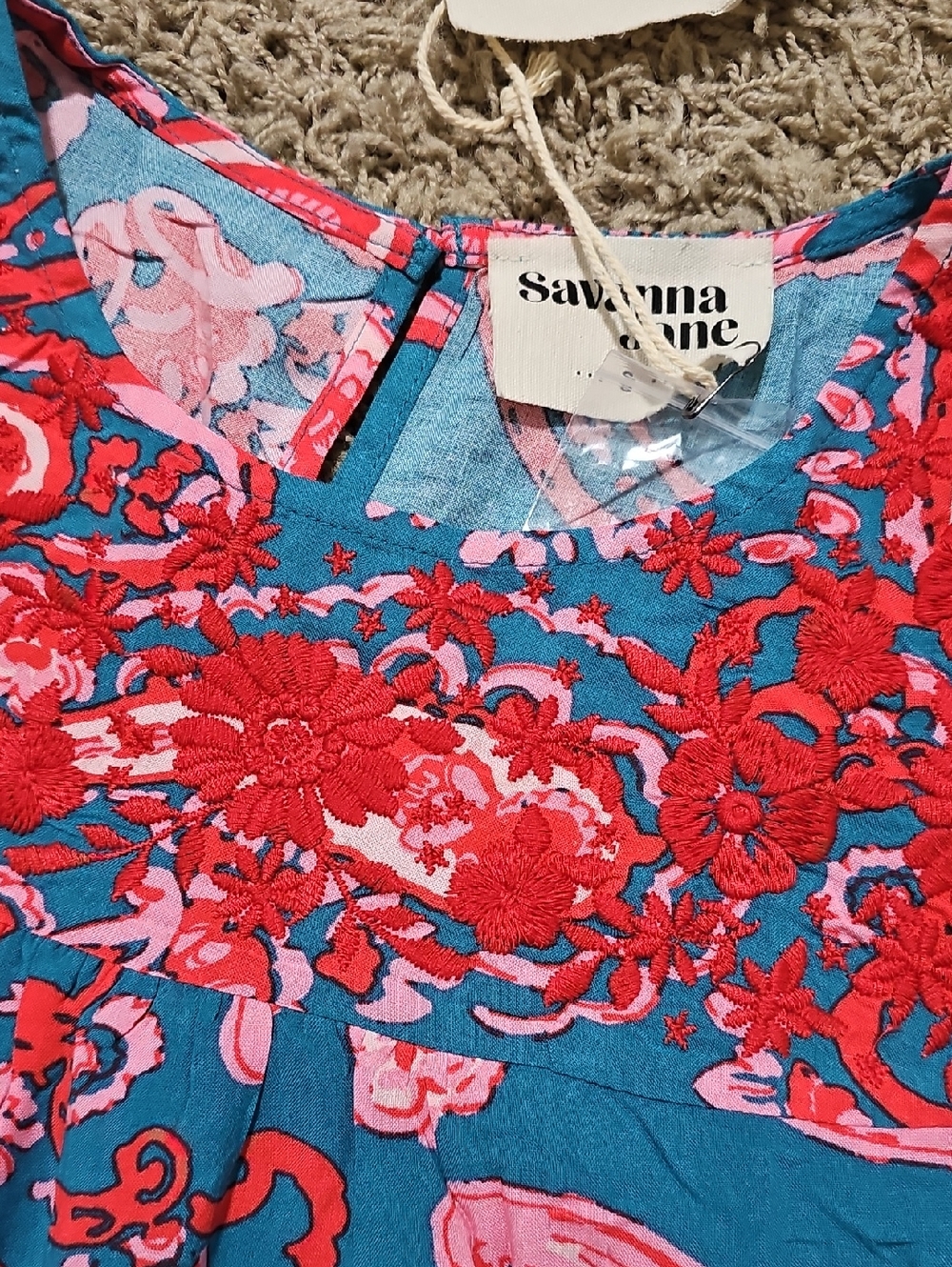 NWT Savanna Jane Dress Paisley A-line Mini Embroidered Flutter Sleeve Small - Picture 3 of 8